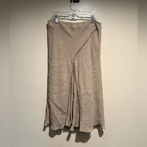 Lafayette 148 Midi Skirt Linen Eyelet Trim Fully Lined Side Zip Tan Women Sz 10